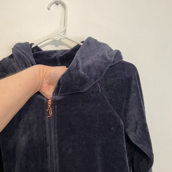 JUICY COUTURE Embellished Velour Hoodie Jacket Navy Blue w/ Back Sequin Logo Y2K - Picture 6 of 14